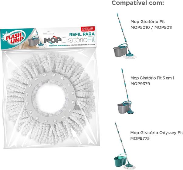 Imagem de Refil para Mop Fit Giratório MOP5011 compatível com os modelos MOP5010, MOP9379, MOP9775 e MOP7504 Flash Limp