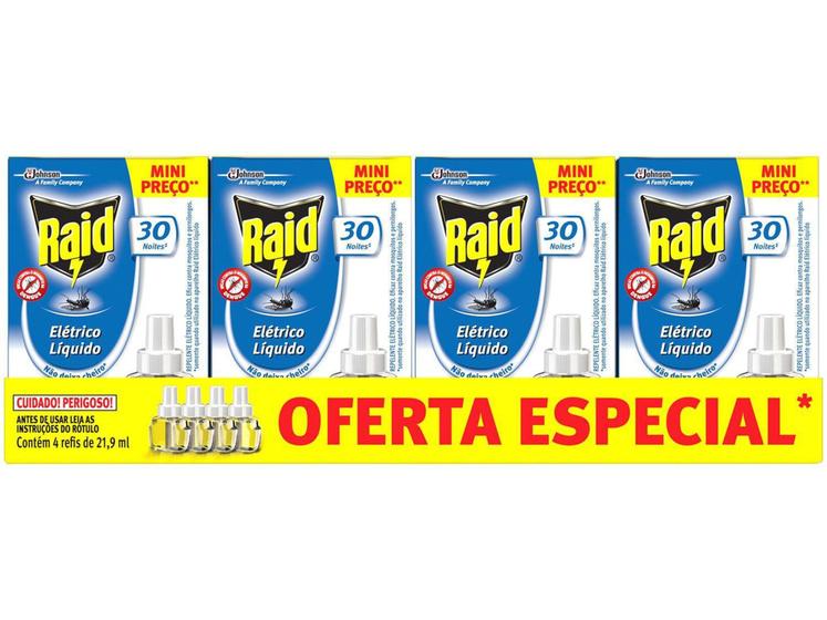 Refil para Repelente Elétrico Líquido Raid Family - 21,9ml 4 Unidades Menor preço em Refil para Repelente Elétrico Líquido Raid Family - 21,9ml 4 Unidades