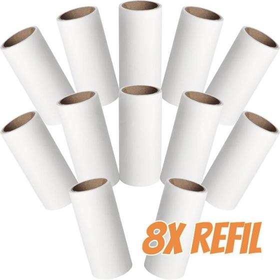Imagem de Refil Para Rolo Tira Pelo Mini Rolinho de Roupa Animais Cabelo Pó Sujeira 8 unidades 