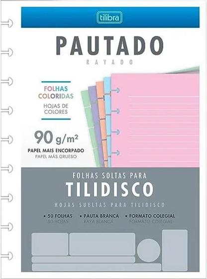 Imagem de Refil para Tilidisco Colegial Folhas Coloridas Pauta Branca 50 Folhas - Tilibra