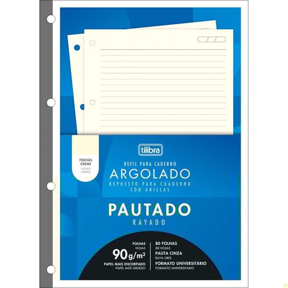 Imagem de Refil Tiliflex Para Caderno Argolado Universitário Papel Creme 80 Folhas