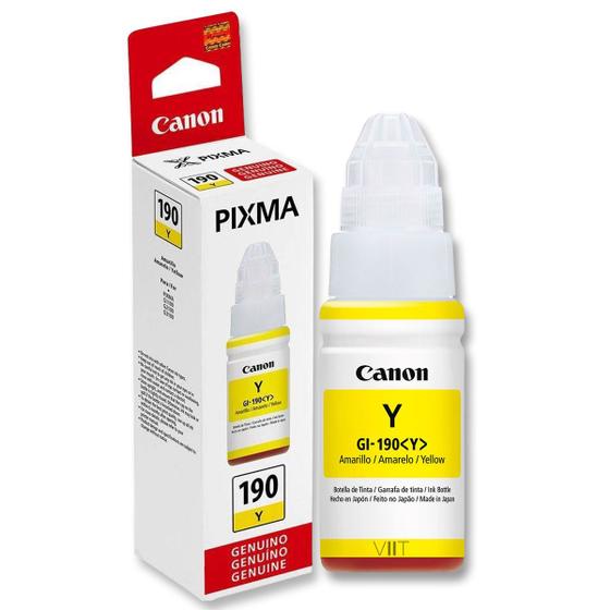 Imagem de Refil Tinta Original Canon Pixma GI 190 Amarelo 70ml G1100 G1110 G2100 G2110 G3100 G3102 G3110 G3111 G4100 G4110 G4111