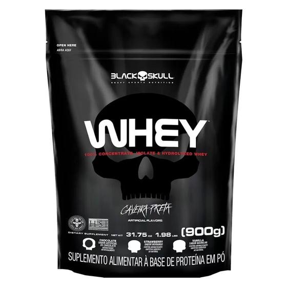 Refil Whey Protein 900g Black Skull Caveira Preta - Chocolate Menor preço em Refil Whey Protein 900g Black Skull Caveira Preta - Chocolate