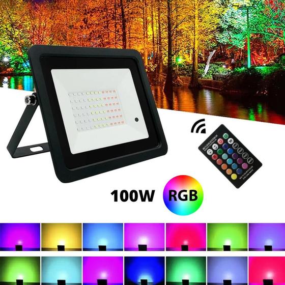 Imagem de Refletor 100W LED SMD Slim Mini Holofote RGB Colorido IP67 Bivolt