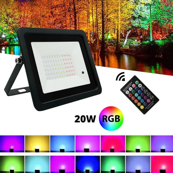 Imagem de Refletor 20W LED SMD Slim Mini Holofote RGB Colorido IP67 Bivolt