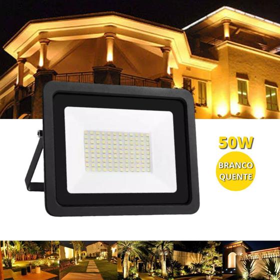 Imagem de Refletor 50W LED SMD Slim Mini Holofote Branco Quente 3000K IP67 Bivolt