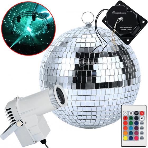 Imagem de Refletor E 1 Globo Bola Espelhado 30cm Rgb Com Motor Giratório Eventos KIT006 194882BR REFG30 REFMT