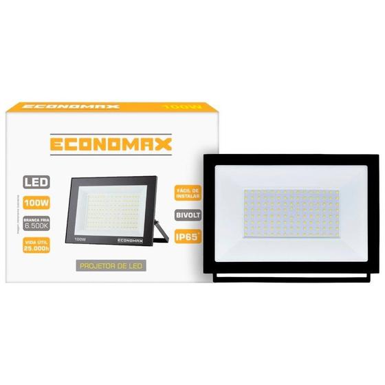 Imagem de Refletor Economax Led 100W Slim Preto 6,5K 6000H