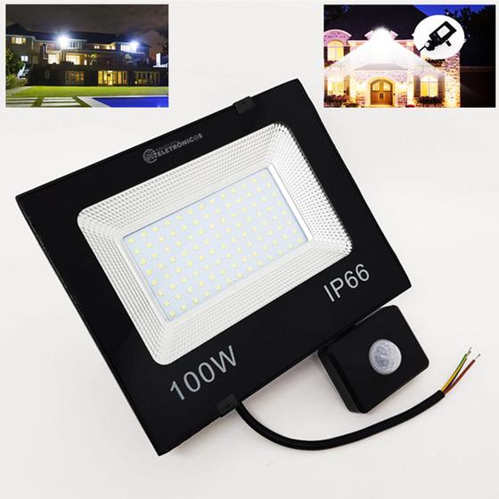 Refletor Holofote Super Led 100w Com Sensor Presença LED100W Imagem de Refletor Holofote Super Led 100w Com Sensor Presença LED100W