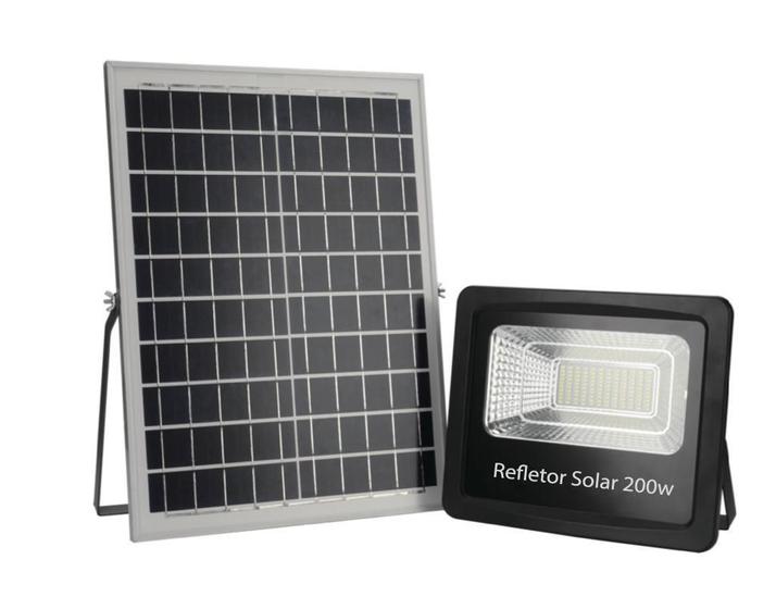 Refletor Holofote Ultra Led Solar 200W 6000K + Placa Solar Menor preço em Refletor Holofote Ultra Led Solar 200W 6000K + Placa Solar