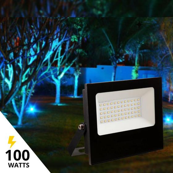 Imagem de Refletor Led 100W SMD Ip66 Resistente a Água RGB Verde Azul Branco Quente Bivolt Jardim Iluminação Decoração Externo Casa Sítio