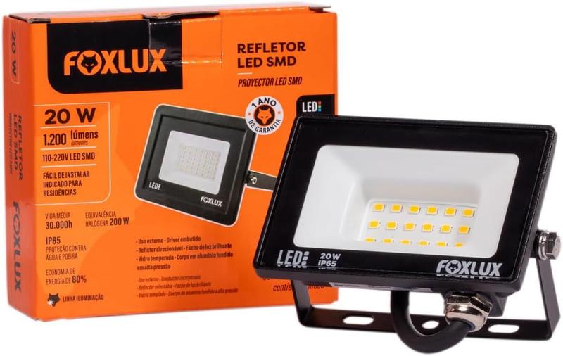 Imagem de Refletor Led 20W 3000K Preto Bivolt Foxlux