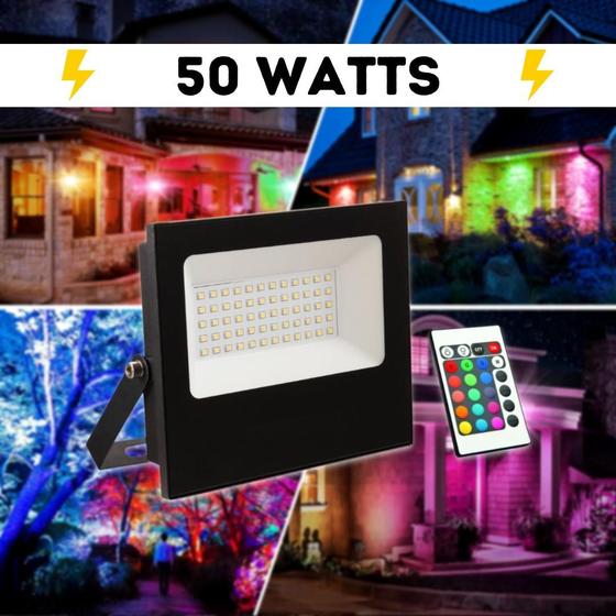 Imagem de Refletor LED 50W RGB Colorido SMD Ip66 Uso Externo Resistente Água Bivolt