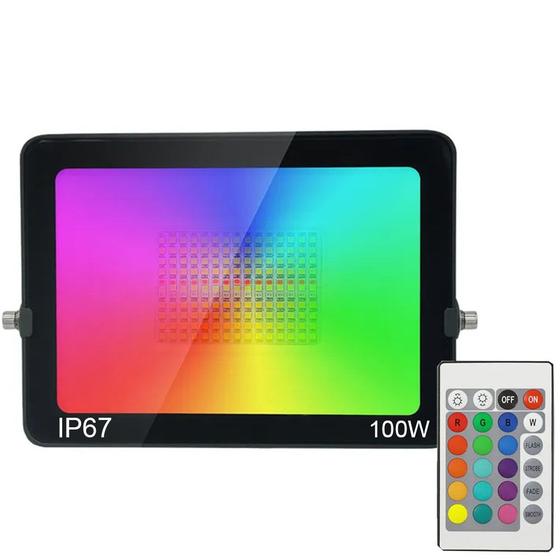 Imagem de Refletor Led Rgb Com Controle Bivolt 100W IP67 Zem -31098-R