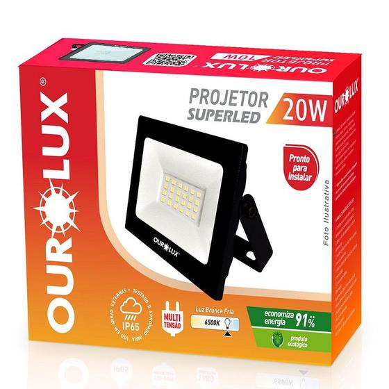 Imagem de Refletor LED SLIM IP65 20 watts Bivolt 6500k Branco Frio OUROLUX 