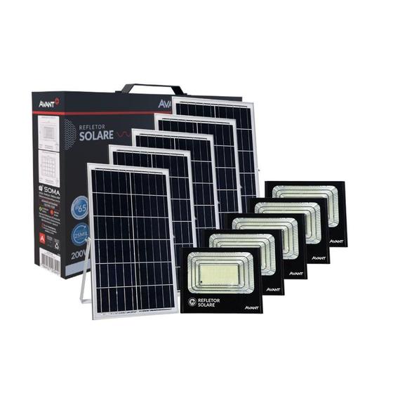 Imagem de Refletor Led Solar Avant 200W Preto 6500k Luz Branca 5 Uni.