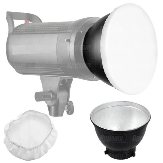 Imagem de Refletor Panela 18cm Bowens Godox Para Tocha Flash E Luz Continua + Difusor Branco