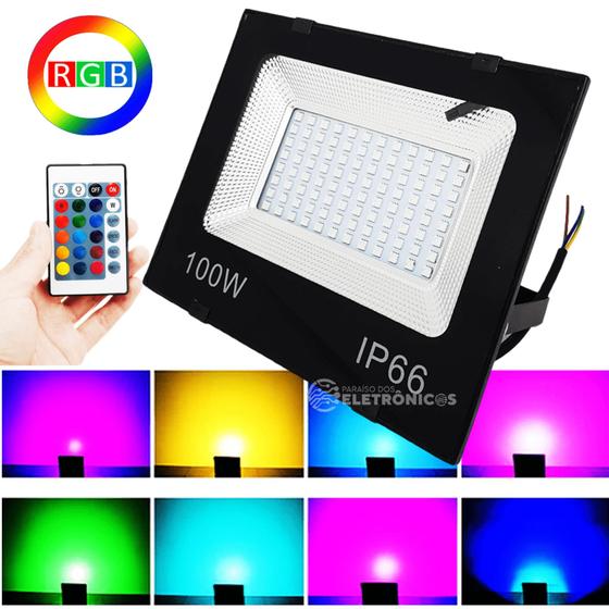 Imagem de Refletor Rgb 100W Led Holofote Iluminação Palco E Decoração Controle Remoto 16 Cores RERGB100W