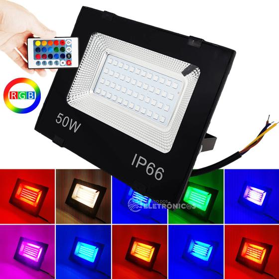 Imagem de Refletor RGB 50W LED Holofote 16 Opções De Cores Com Controle Remoto RERGB50W