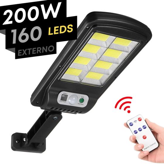 Imagem de Refletor Solar Luz Led Sensor Presença Poste Luminaria Forte Externa Jardim 200W