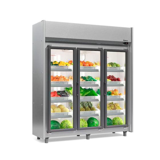 Imagem de Refrigerador Vertical Auto Serviço Hortifruti 1200 litros Tipo Inox com Led  Frost Free  GEAS-3 TI 3 Portas Gelopar