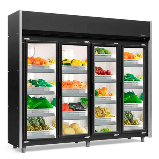 Imagem de Refrigerador Vertical Auto Serviço Hortifruti GEAS-4 PR Gelopar - 1580L 4 Portas Preto Iluminação Led  Frost Free