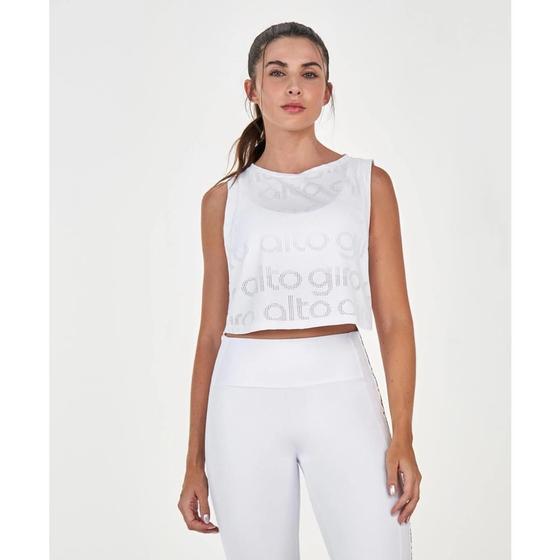 Imagem de Regata Alto Giro Feminina Cropped Mesh Esportivo Fitness