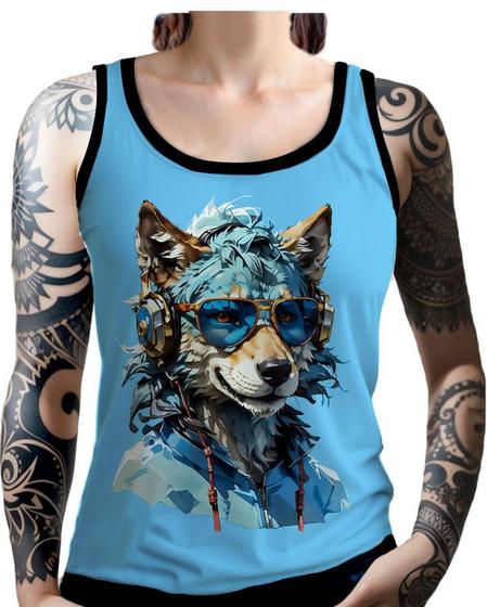 Imagem de Regata Camiseta Tshirt Animais Óculos Lobo Fone Moderno 4