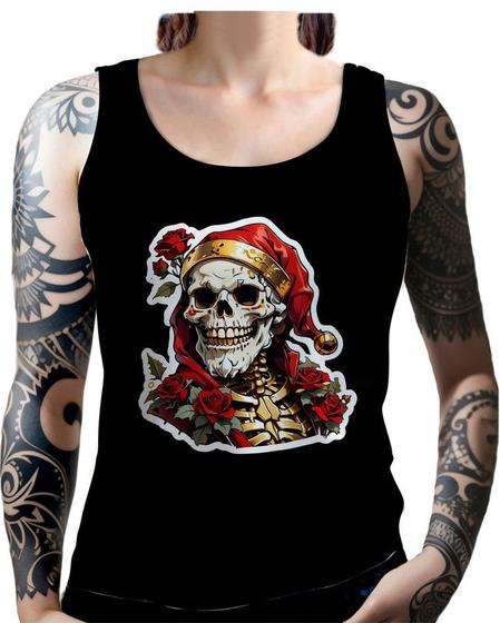 Imagem de Regata Camiseta Tshirt Natal Festa Papai Noel Caveira Dark 3