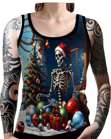 Imagem de Regata Camiseta Tshirt Natal Festas Caveira de Natal HD 2