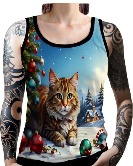 Imagem de Regata Camiseta Tshirt Natal Festas Gato Gatinho Fofo Neve 4