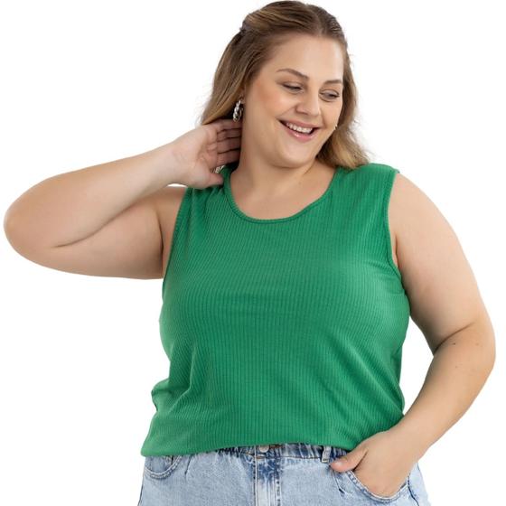 Imagem de Regata Canelada Alça Larga Básica Gola Redonda Moda Primavera  Verão Plus Size 50622A