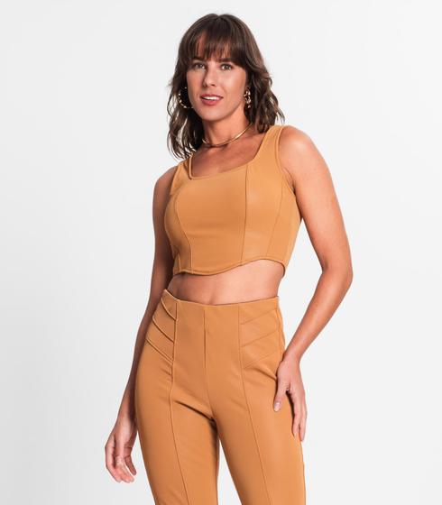 Imagem de Regata Cropped Feminina Em Suede Endless Marrom