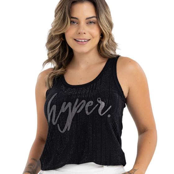 Imagem de Regata Feminina Aplique Brilhoso e Estampa Hyper Moda Primavera Verão Slim Over 31724A