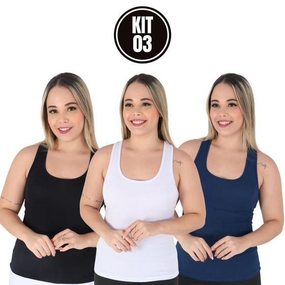 Imagem de Regata Feminina Decote Nadador Curta Verão Praia Esporte Viscolycra Kit Atacado 3 cores