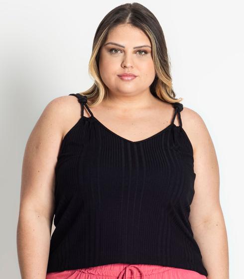 Regata Feminina Plus Size Canelada Secret Glam Preto Regata Plus Size