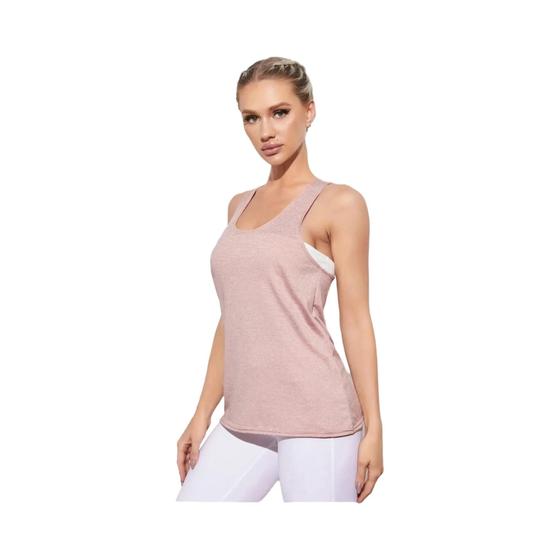 Imagem de Regata Fitness Yoga Vazada para Mulheres - Blusa Esportiva em Cor Sólida