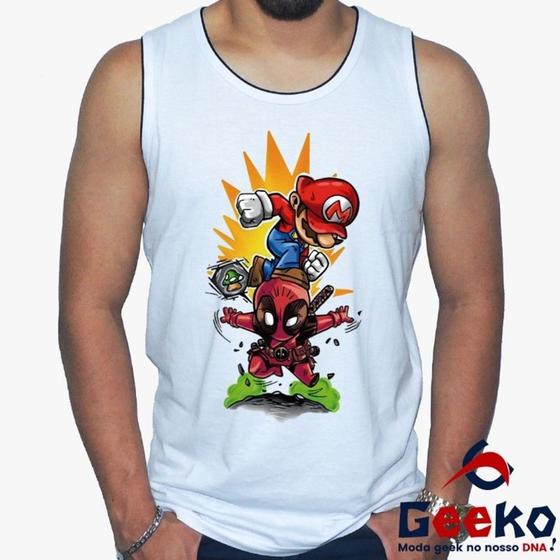 Imagem de Regata Mario e Deadpool 100% Algodão Mario Bros Geeko