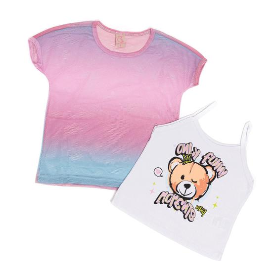 Imagem de Regata Menina Sobreposta De Blusa Manga Curta Tule - PlayLand Kids