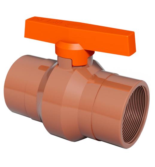 Imagem de Registro De Esfera Com Rosca De Pvc Predial Marrom Com Bitola De 2. 1/2" Com Sistema TAQ E V.A.R
