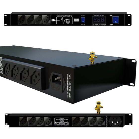 Regua de AC Serie Especial Padrão Rack Com 12 Tomadas Visor de Voltagem ...