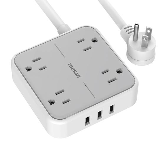 Imagem de Régua de Alimentação TESSAN - 3 Portas USB + 4 Tomadas - Cabo de 1,5m - Cinza