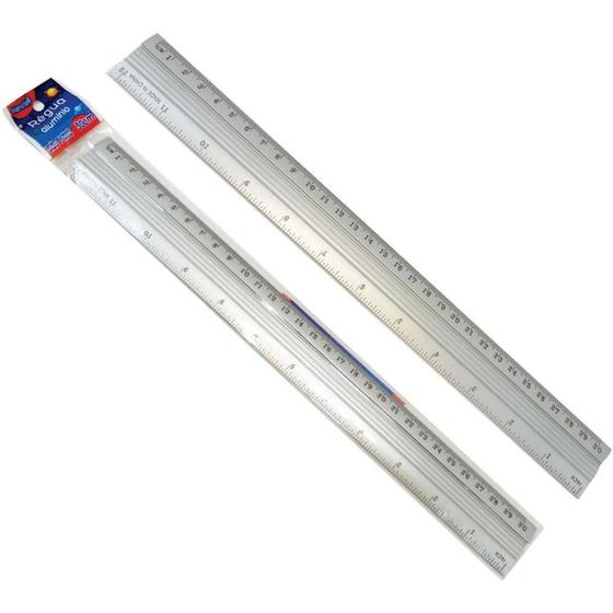 Imagem de Régua de Alumínio 30CM Prata com Embalagem Individual Pacote com 10