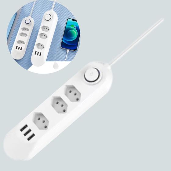 Imagem de Régua Elétrica 3 Tomadas com USB Bivolt Transparente Para Televisão Pronta Para Uso