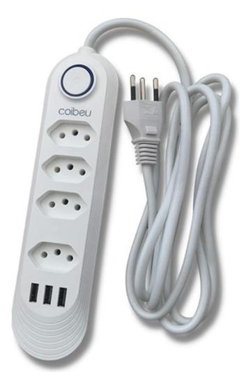 Imagem de Régua Extensão Elétrica 4 Tomadas 3 Usb Cabo 2M 2400W 10A