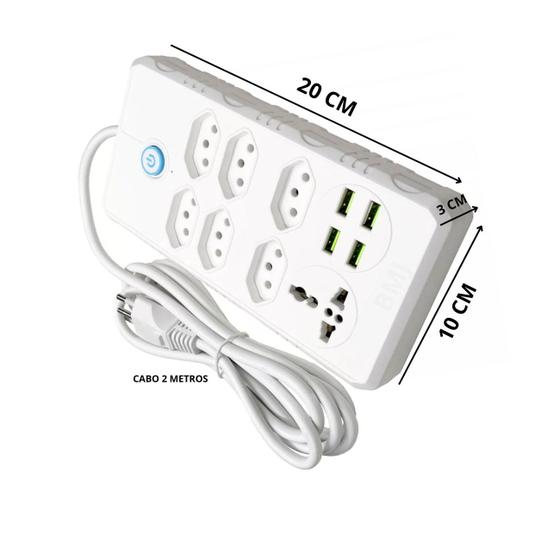 Imagem de Régua Filtro de Linha com Tomadas Extensão + 4 USB