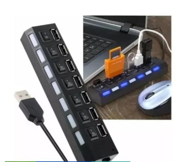 Imagem de Régua Hub Usb 2.0 Extensão 7 Portas Chave Seletora Usb Pc 500Gb (9248-2)