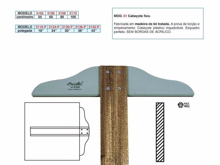 Imagem de Regua t simples de madeira 100cm 5110