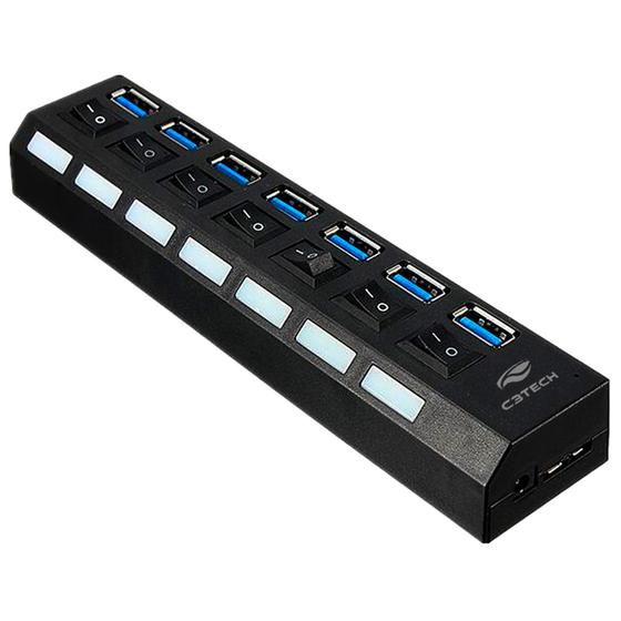 Imagem de Regua Usb 3.0 Hub Com 7 Portas Speed 3.0 Chave On/off HU-S370BK C3tech