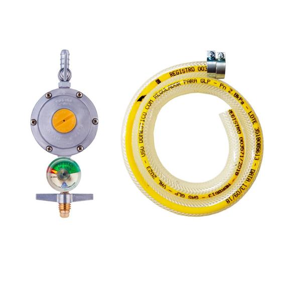 Imagem de Regulador de gás de cozinha com mangueira de 1,25m e indicador de pressão Aliança 506 para 2kg